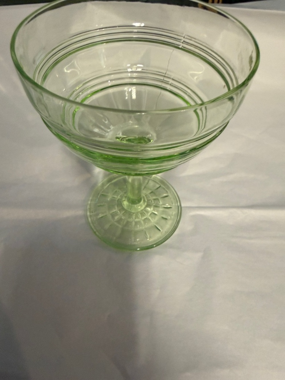 Green Pressed Glass Coupe Dessert Dish